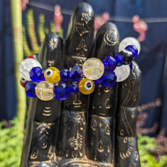 🧿SOLD🧿Evil Eye Protection Citrine Quartz Beads Good Luck Crystals Blue - Picture 15 of 17